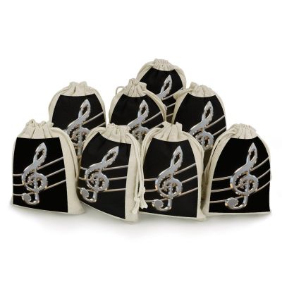 FekiLoot Black And White Musical Notes Drawstring Gift Bags Wrapping Storage Bags for Candy Goodie Holiday Party Favors 8PCS
