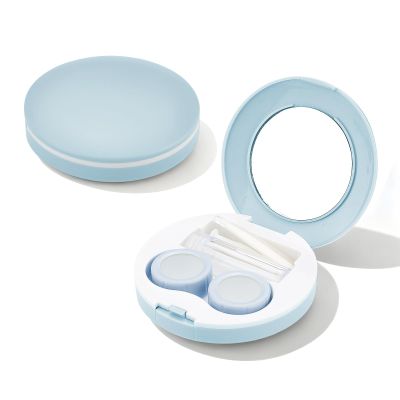 4 Pieces Flip Top Contact Lens Case Applicator Remover Tool Kit, Eye Contact Case with Mirror & Solution Bottle, Cosmetic Lens Holder Storage Container for Travel Home Office (Blue)
