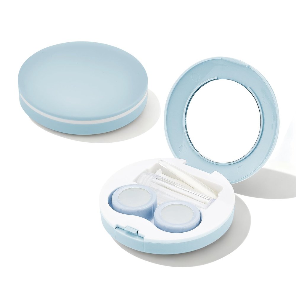 4 Pieces Flip Top Contact Lens Case Applicator Remover Tool Kit, Eye Contact Case with Mirror & Solution Bottle, Cosmetic Lens Holder Storage Container for Travel Home Office (Blue)