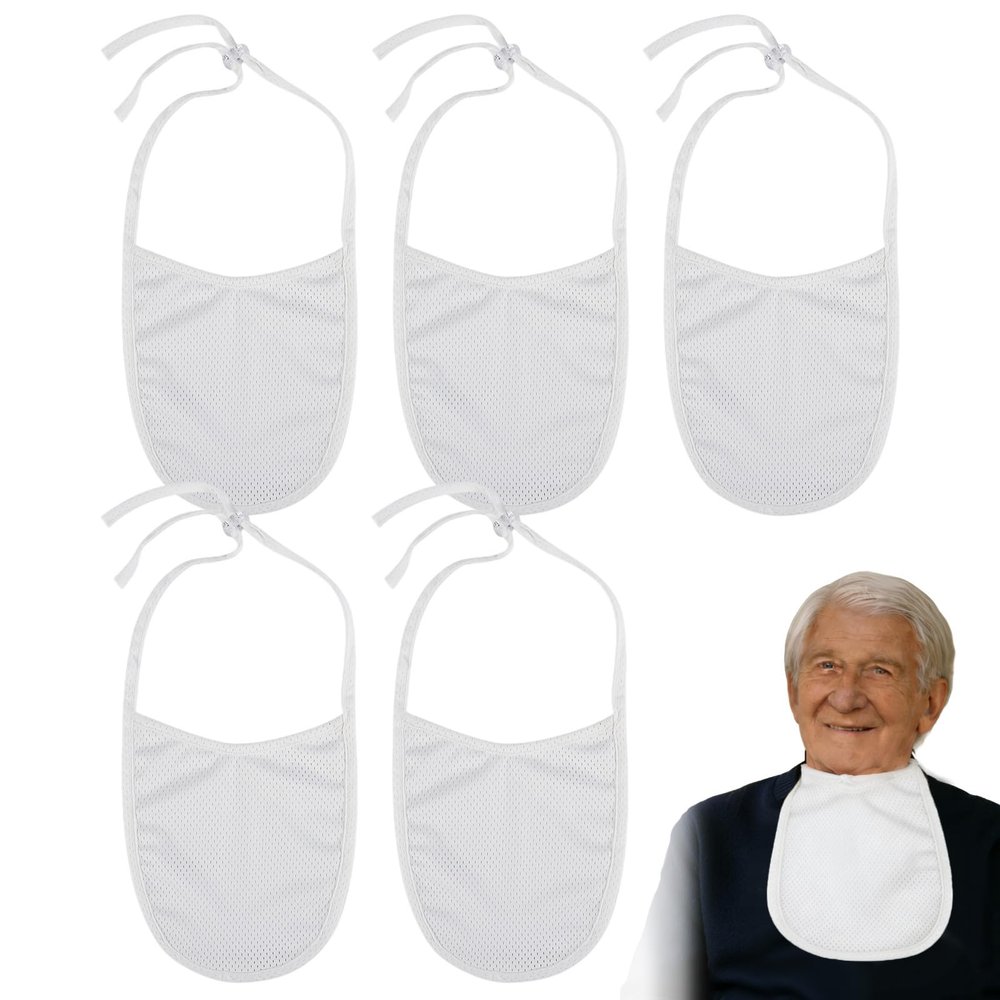 5 Pack Tracheostomy Cover with Trach Ties, Adjustable Breathable Neck Stoma Protector for Tracheal Tracheotomy Care, Fit Laryngectomy and Tracheotomy Supplies (White, Large)