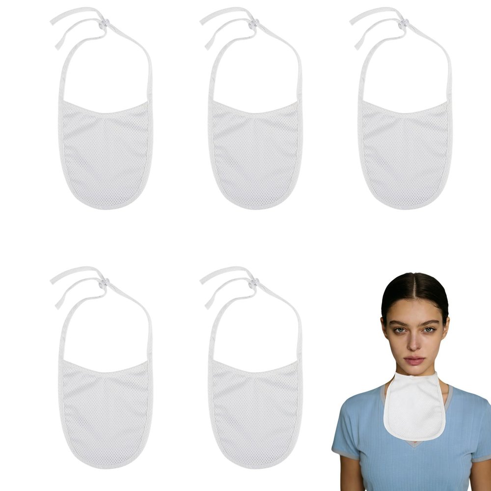 5 Pack Tracheostomy Cover with Trach Ties, Adjustable Breathable Neck Stoma Protector for Tracheal Tracheotomy Care, Fit Laryngectomy and Tracheotomy Supplies (White, Small)