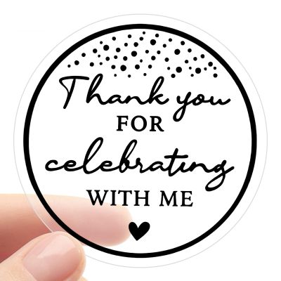 100 Black Foil Thank You for Celebrating with Me Labels Birthday & Graduation Party Favor Stickers Self-Adhesive Thank You Tags for Gift Bags, Envelopes & Party Supplies (Black)