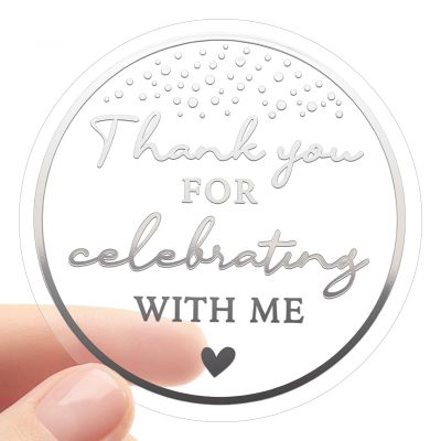 100 Silver Foil Thank You for Celebrating with Me Labels Birthday & Graduation Party Favor Stickers Self-Adhesive Thank You Tags for Gift Bags, Envelopes & Party Supplies (Silver)