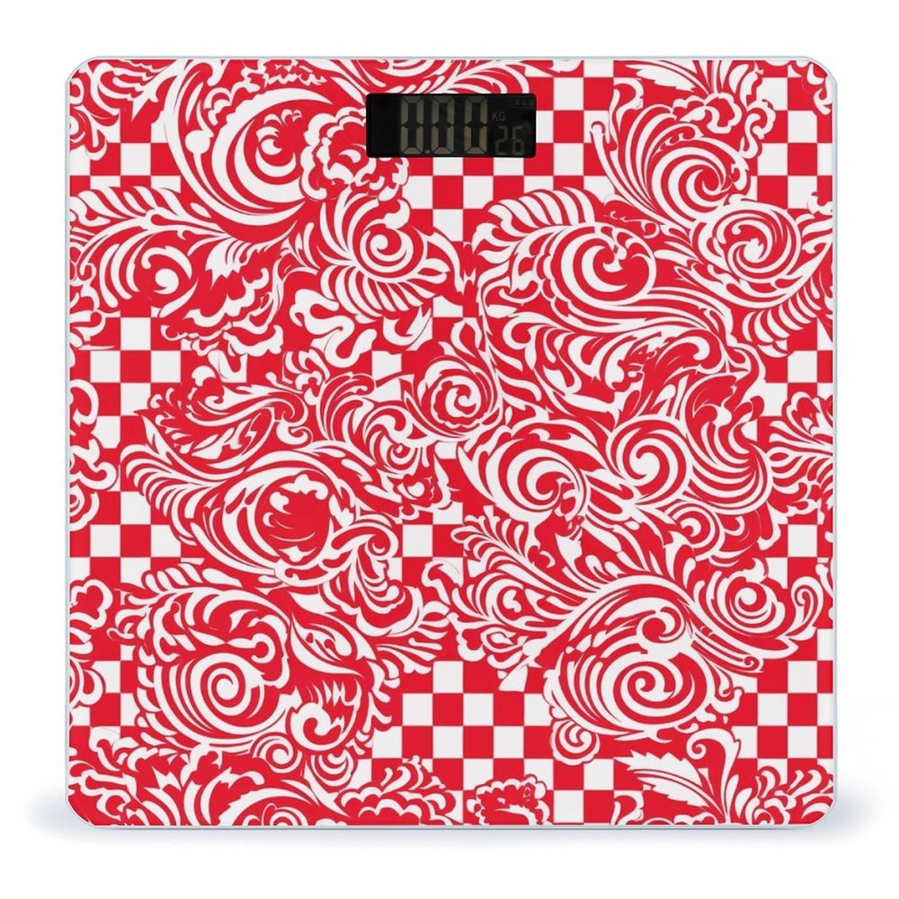 Red White Scale for Body Weight Anti-Slip Sturdy Tempered Glass Weighing Machine Highly Digital Accurate Bright LCD Bathroom Scale for Household Gift