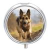 Running German Shepherd Dog Round Pill Box 3 Compartment Small Pill Box Round Portable Pill Case to Hold Vitamins Medication Fish Oil and Supplements Travel Purse Pocket Gift view 1