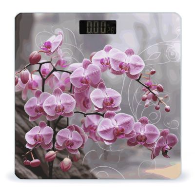 Pink Orchid Scale for Body Weight Anti-Slip Sturdy Tempered Glass Weighing Machine Highly Digital Accurate Bright LCD Bathroom Scale for Household Gift