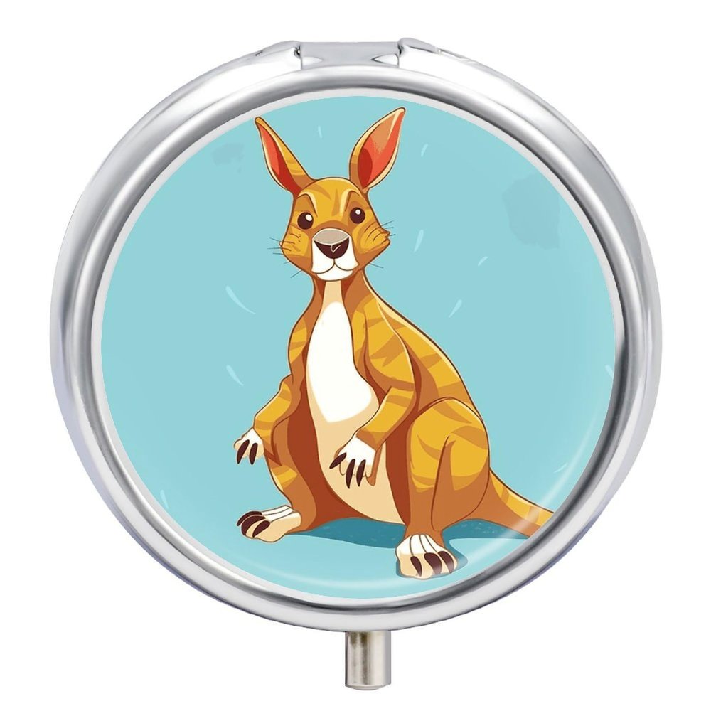 Funny Cartoon Kangaroo Zoo Round Pill Box 3 Compartment Small Pill Box Round Portable Pill Case to Hold Vitamins Medication Fish Oil and Supplements Travel Purse Pocket Gift