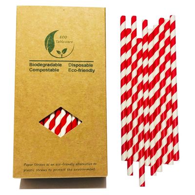 100 Pack Red Drinking Straws, 7.75" Biodegradable Red White Paper Straws for Craft, Hot & Cold Drinks and Party Supplies