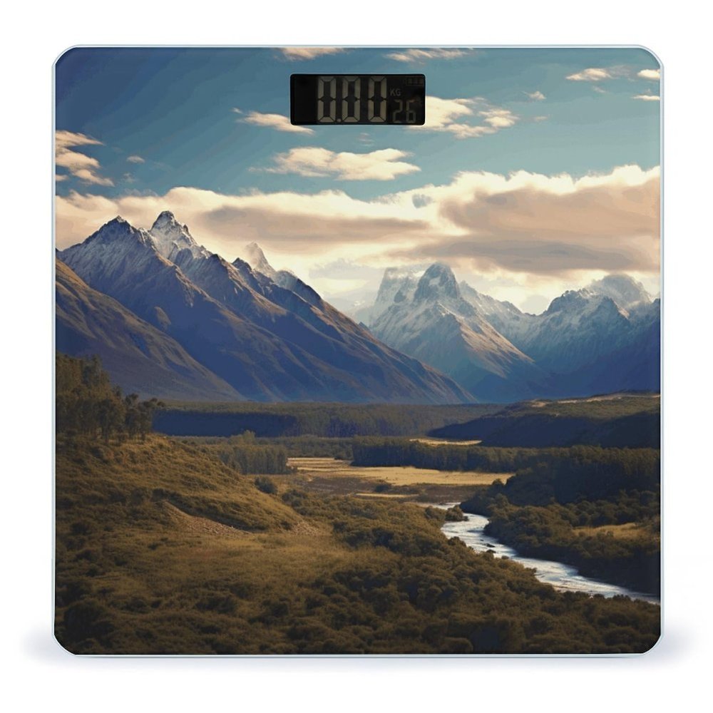 Cook National Park Mountain Landscape Scale for Body Weight Anti-Slip Sturdy Tempered Glass Weighing Machine Highly Digital Accurate Bright LCD Bathroom Scale for Household Gift