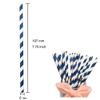 100 Pack Premium Navy Blue Striped Paper Straws, Blue and White Paper Drinking Straws Cake Pops Sticks Stirrer Disposable Biodegradable Straws (6x197mm view 2