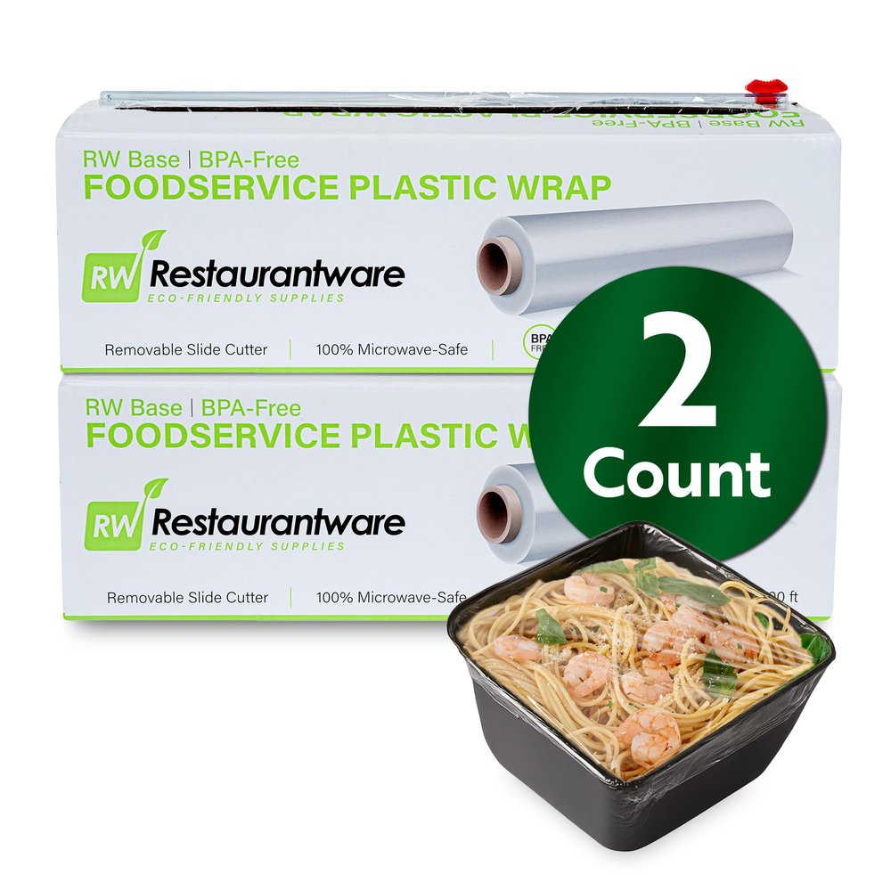 Restaurantware Cling Wrap 2 Roll Of 12" x 2000' Plastic Food Wrap With Slide Cutter, Clear, Micorwavable, Freezer-safe, For Food Prep, Commercial and Home Kitchens
