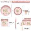 121Pcs 65th Birthday Party Supplies Plates Napkins Cups Forks Tablecloth Rose Gold Happy 65th Birthday Themed Disposable Tableware Decorations Serves 24 Guests for Women Ladies 65 Years Old Birthday view 2