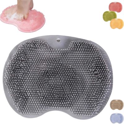 2026 New Silicone Massage Bath Mat,Silicone Shower Foot Scrubber Mat,Hands-Free Silicones Foot Scrubber Mats Back Scrubber Massage Pad with Non-Slip Suction Cups Suction Cups and Drain Hole (Gray)