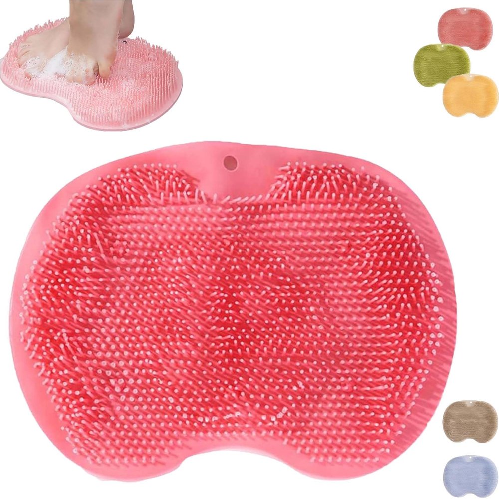 2026 New Silicone Massage Bath Mat,Silicone Shower Foot Scrubber Mat,Hands-Free Silicones Foot Scrubber Mats Back Scrubber Massage Pad with Non-Slip Suction Cups Suction Cups and Drain Hole (Pink)