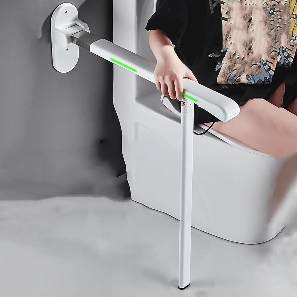 Foldable Wall-Mounted Grab Bars for Bathroom Safety - Anti-Slip Toilet & Shower Support Aid for Elderly, Pregnant, & Disabled - Secure Handrail Assist (White)