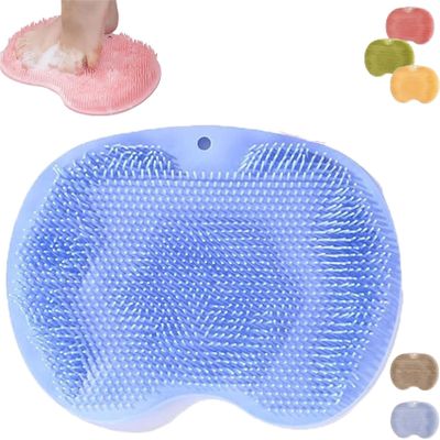 2026 New Silicone Massage Bath Mat,Silicone Shower Foot Scrubber Mat,Hands-Free Silicones Foot Scrubber Mats Back Scrubber Massage Pad with Non-Slip Suction Cups Suction Cups and Drain Hole (Blue)