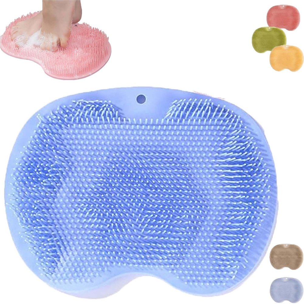 2026 New Silicone Massage Bath Mat,Silicone Shower Foot Scrubber Mat,Hands-Free Silicones Foot Scrubber Mats Back Scrubber Massage Pad with Non-Slip Suction Cups Suction Cups and Drain Hole (Blue)
