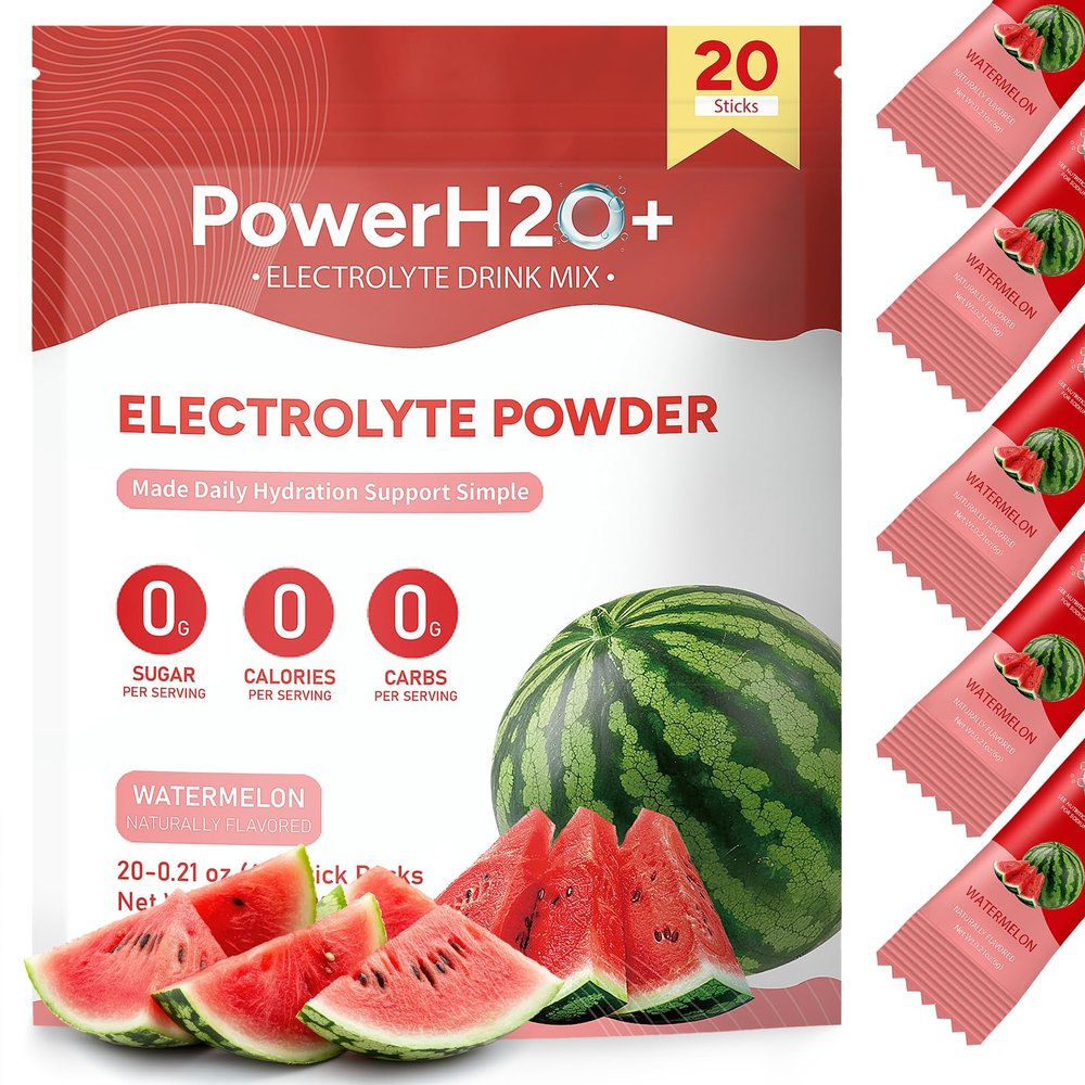 PowerH2O+ 20 Sticks Sugar Free Electrolytes Powder Packets-5 Flavors Liquid Daily IV Hydration Packets,Electrolyte Drink Mix Travel Electrolyte Packet for Rapid Hydration,0 Calorie,0 Sugar