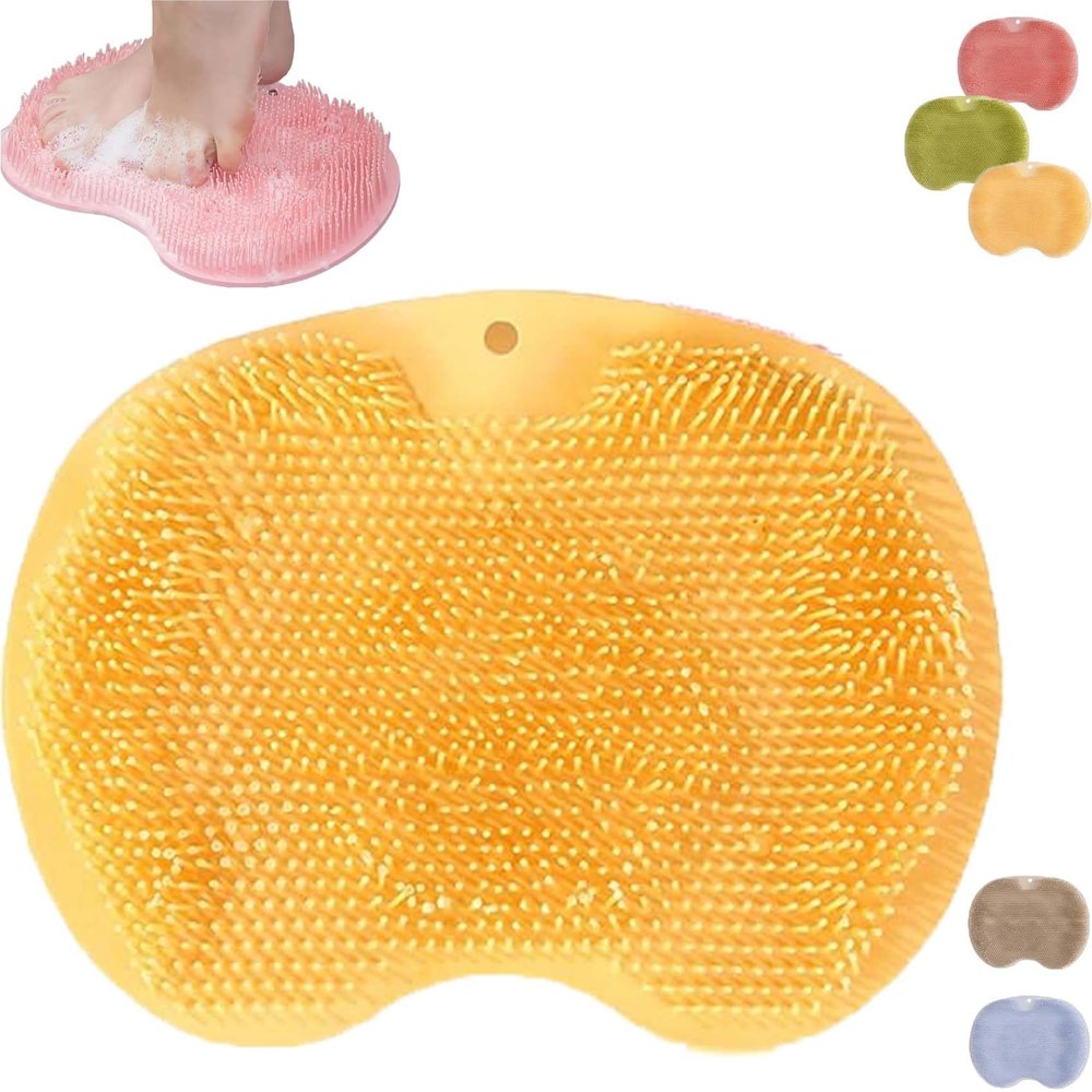 2026 New Silicone Massage Bath Mat,Silicone Shower Foot Scrubber Mat,Hands-Free Silicones Foot Scrubber Mats Back Scrubber Massage Pad with Non-Slip Suction Cups Suction Cups and Drain Hole (Yellow)