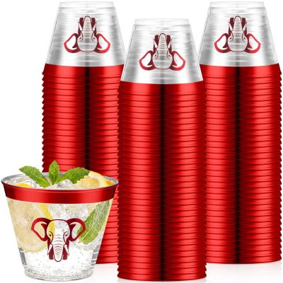Jingmore 50 Pcs Sorority Paraphernalia Gift 9 oz Greek Sorority Disposable Clear Cups Red Elephant Drinking Cups Delta Theta Gifts for Sisterhood Party Supplies