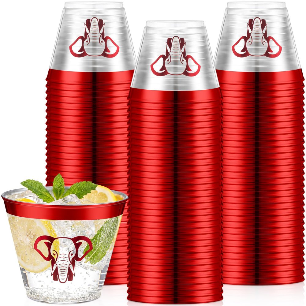 Jingmore 50 Pcs Sorority Paraphernalia Gift 9 oz Greek Sorority Disposable Clear Cups Red Elephant Drinking Cups Delta Theta Gifts for Sisterhood Party Supplies
