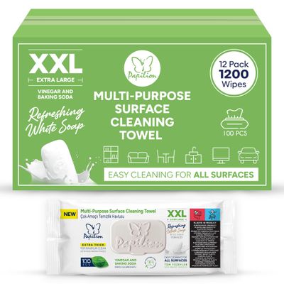 PAPILION Multi-Surface Cleaning Wipes, White Soap Scent, Removes Dirt & Stains, Paraben & SLS-Free, Surface-Safe Formula for Everyday Home, Kitchen & Office Cleaning, Flip-Top Pack, 1200 Count