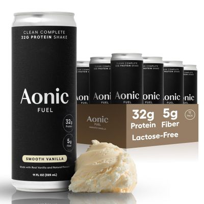 Aonic Fuel 32g Protein Shake, 5g Fiber, Lactose-Free, Complete Amino Acid Profile, No Added Sugar, Made with Real Vanilla, 11 fl oz (Pack of 12) - Smooth Vanilla