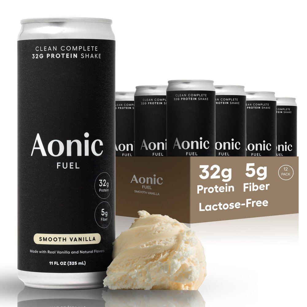 Aonic Fuel 32g Protein Shake, 5g Fiber, Lactose-Free, Complete Amino Acid Profile, No Added Sugar, Made with Real Vanilla, 11 fl oz (Pack of 12) - Smooth Vanilla