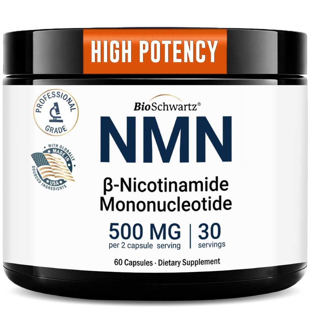 BioSchwartz NMN Supplement - 500mg Nicotinamide Mononucleotide - 30 Servings, 60 Capsules - Made in The USA with Premium Globally Sourced Ingredients, Third-Party Tested, Gluten-Free NMN Supplement
