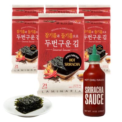 Kims Table Roasted Seaweed Snack Korean Seasoned Spicy Seaweed Sheets, Light & Crispy, Healthy Low Calorie Gluten Free Vegan Snack, 6 Convenient Packs (0.14oz Each) (Sriracha)