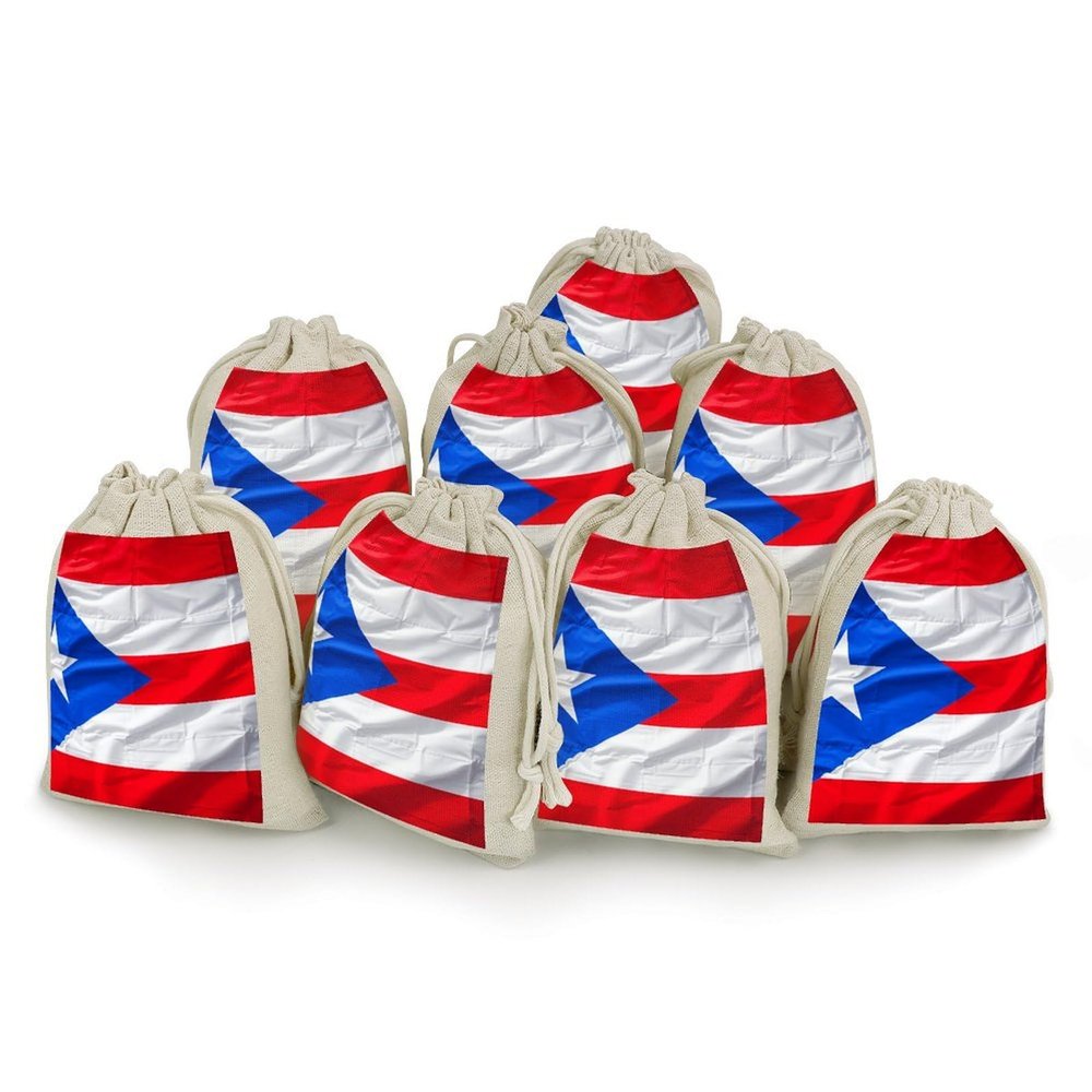 STVNKML 8-Pack Puerto Rico Flag Drawstring Gift Bags Cotton Linen Party Favors Bags for Decorated Event Favors