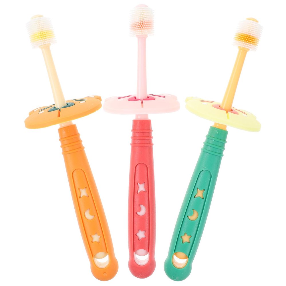 ARTSEWPLY Toothbrush 3pcs Soft Bristles Manual Toothbrush Set for Ages 1-6, Washable Rotatable Tooth Cleaning Brush for and Random Color Random Color