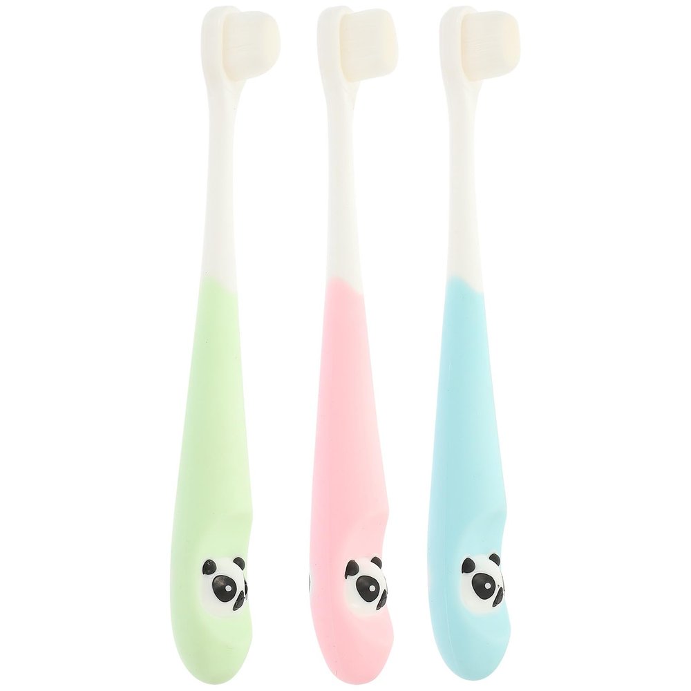 TEHAUX Manual Toothbrush 3Pcs Set with Silicone Handle, Soft Bristles, Cartoon Panda Design, Travel and Daily Use for and Teeth Cleaning Random Color Random Color