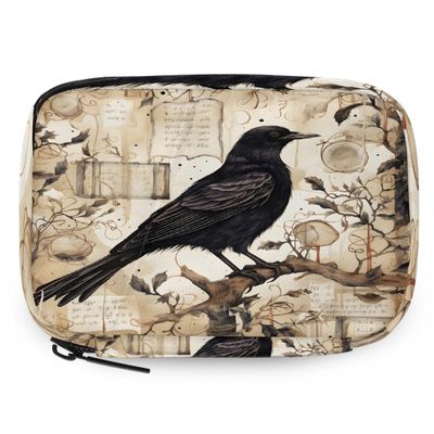 Vintage Black Crow Pill Organizer Travel Medicine Case with Zipper Daily Vitamin Storage Bag Portable 8 Slot Weekly Pill Box Supplement Holder for Home Office Gym Travel