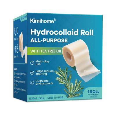 Kimihome Hydrocolloid Roll Gel Bandages - 2.56in*16.4ft Tea Tree Oil Hydrocolloid Bandages Patch - Cut-to-Size, Ultra Absorbent Tape for Blister, Acne Care - First Aid Kit Travel Essential