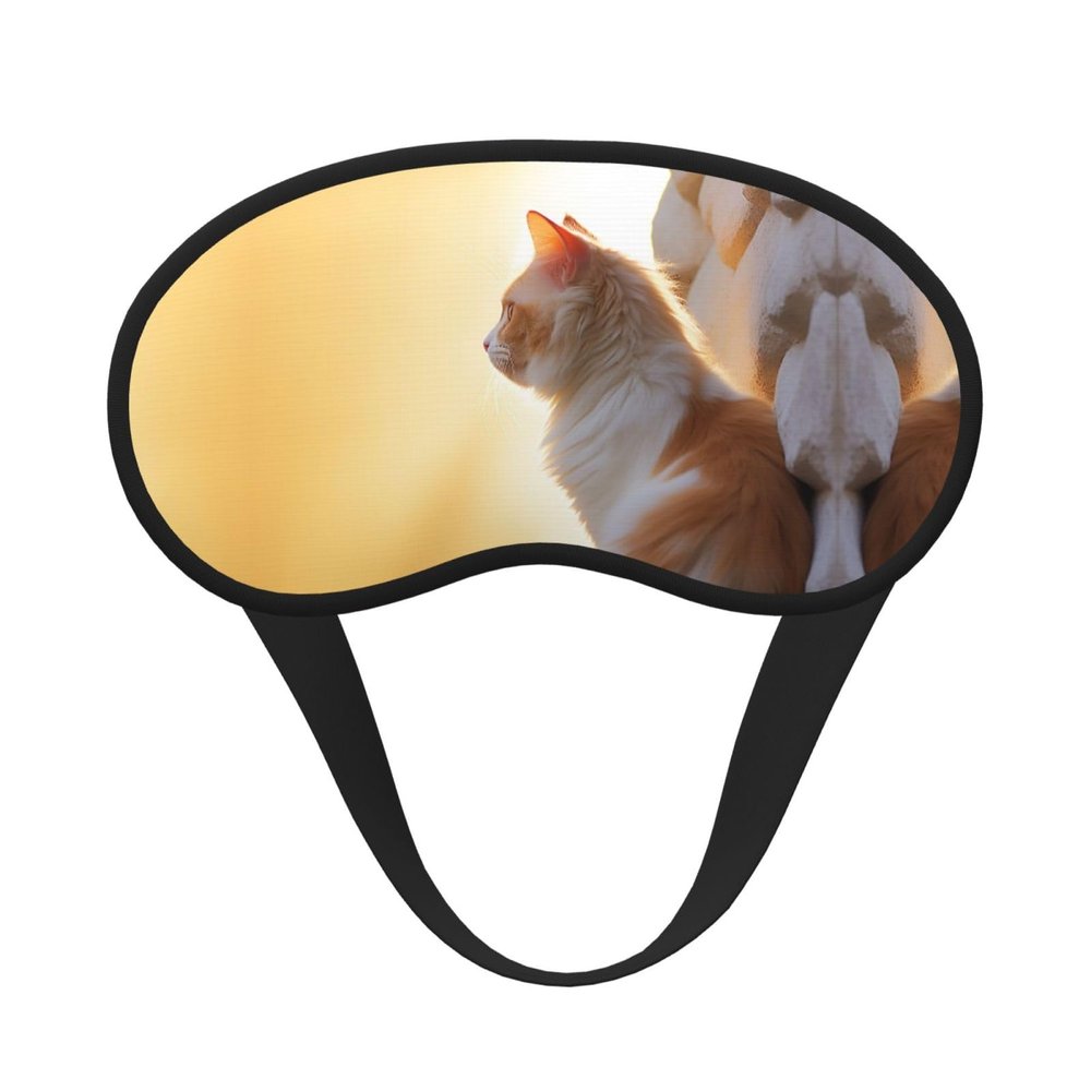 Orange Cat Eye Mask for Sleeping Soft Satin Sleep Shade Cover Blindfold with Elastic Strap Travel Nap Blackout Eye Shade Cover for Women Men