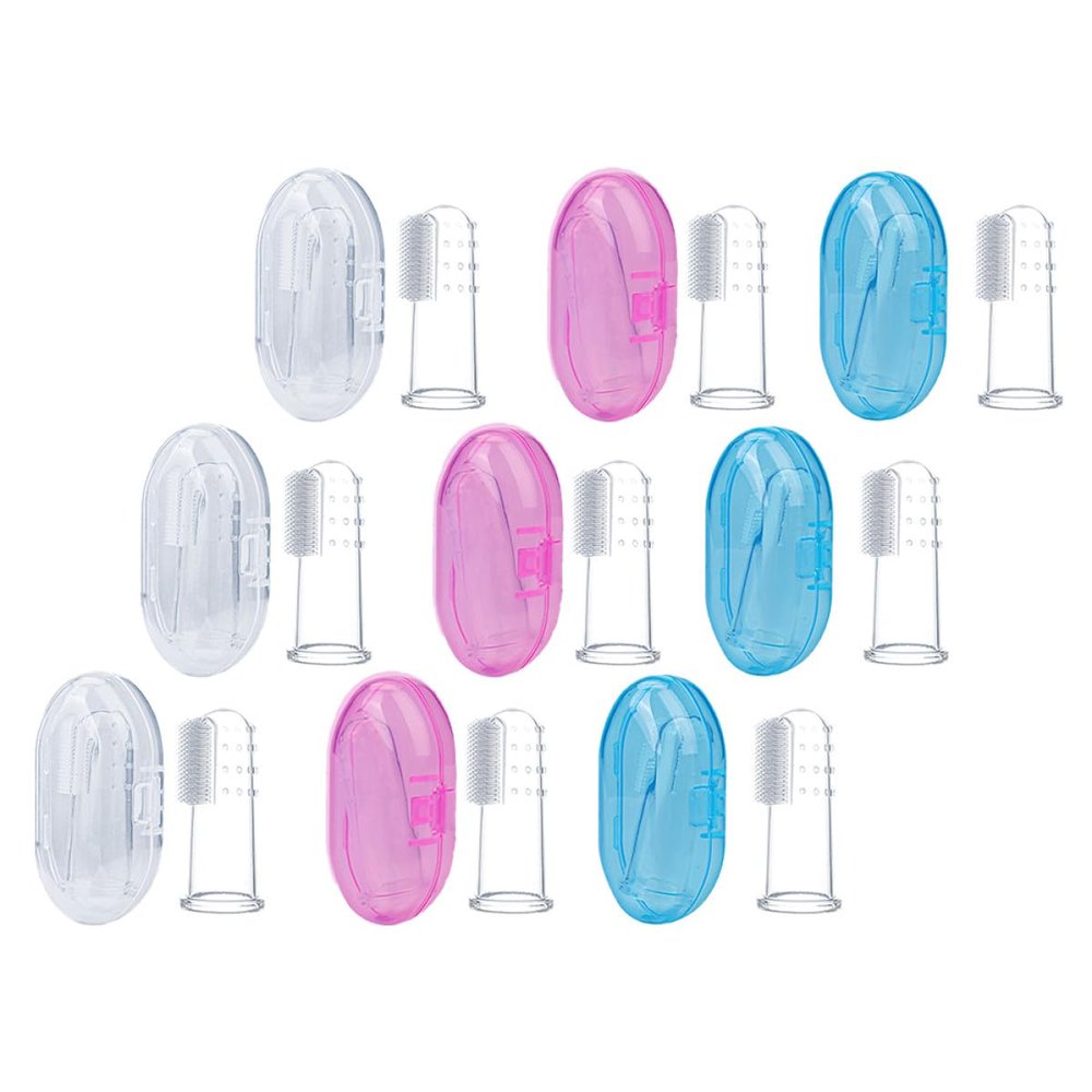 Abaodam Silicone Finger Toothbrush 9Pcs Set with Storage Box, Oral Cleaning Brush for Teeth and Tongue Care, Soft Silicone for 0-3 Years