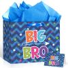 Big Brother Gift Bag for Men Boys, Wave Star Big Bro Gift Bag with Tissue Paper and Greeting Card Blue Wrapping Paper Brother Birthday Party Decoration for Men Kid Baby Boy Birthday Party Supplies view 1