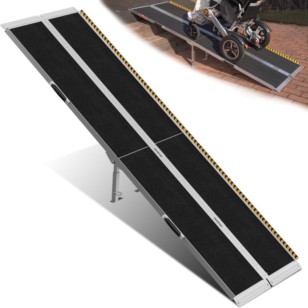 VNN 8ft Wheelchair Ramp with 4 Support Legs, Seamless Portable Aluminum Ramps for Wheelchairs for Home Steps & Stairs, Heavy Duty Non-Slip Mobility Scooter Threshold Ramp, 800lbs Capacity