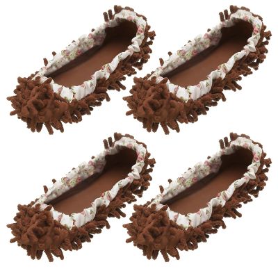uxcell 4 Pcs Mop Slippers, Mop Socks Microfiber Shoe Covers Washable Mopping Slippers for Floor Cleaning Office Home Use Women Men, Floral Lace, Coffee