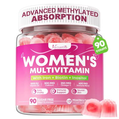 90 Count Womens Multivitamin Gummy, Methylated Multivitamin for Women with Iron, Biotin, Vitamins A, C, E, D3, K2 and B Complex for Beauty, Immune, Hair & Skin, Vegan, Sugar Free, Mixed Berry Flavor
