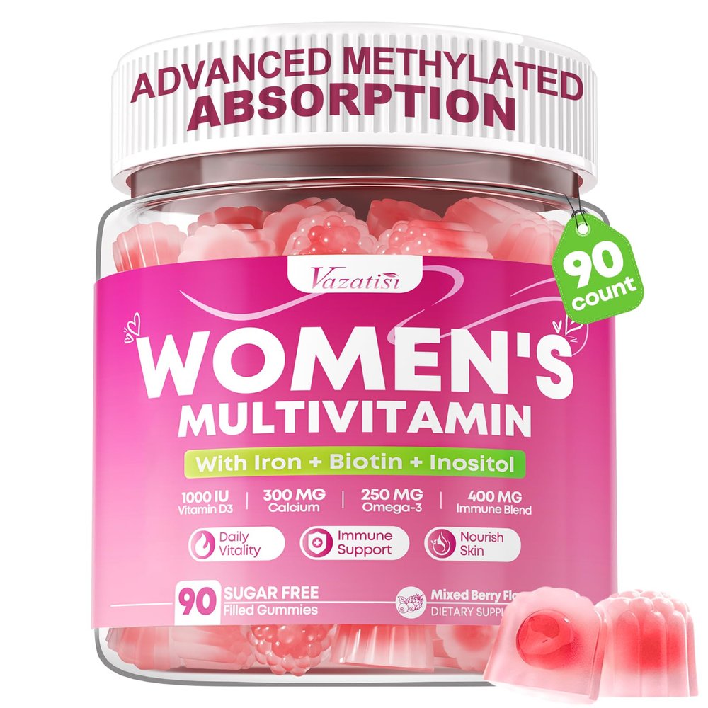 90 Count Womens Multivitamin Gummy, Methylated Multivitamin for Women with Iron, Biotin, Vitamins A, C, E, D3, K2 and B Complex for Beauty, Immune, Hair & Skin, Vegan, Sugar Free, Mixed Berry Flavor