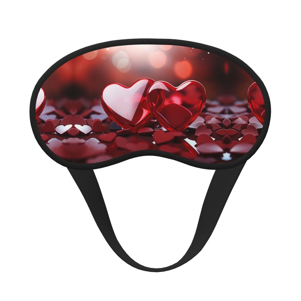 Red Valentine Hearts Eye Mask for Sleeping Soft Satin Sleep Shade Cover Blindfold with Elastic Strap Travel Nap Blackout Eye Shade Cover for Women Men