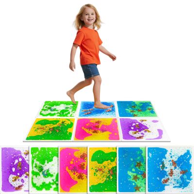 JUEOQOY Sensory Floor Tiles for Kids Ages 3+ 12 Inch Ocean-Themed Liquid Step-On Tiles with Moving Sea Creatures, Non-Slip Base for Interactive Play in Playroom or Classroom (6 Pack)