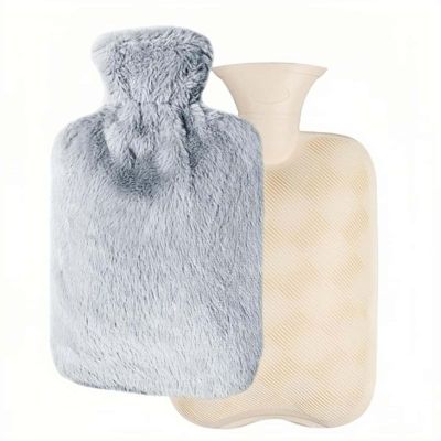 2L Hot Water Bottle with Cover, Natural Rubber Hot Water Bag for Menstrual Cramps Pain Relief & Hand Feet Warmer, Leakproof Hot Cold Compress for Neck, Shoulder, Hands & Feet (Grey)