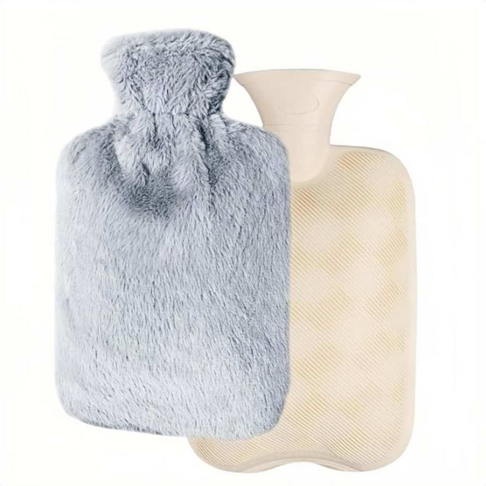 2L Hot Water Bottle with Cover, Natural Rubber Hot Water Bag for Menstrual Cramps Pain Relief & Hand Feet Warmer, Leakproof Hot Cold Compress for Neck, Shoulder, Hands & Feet (Grey)