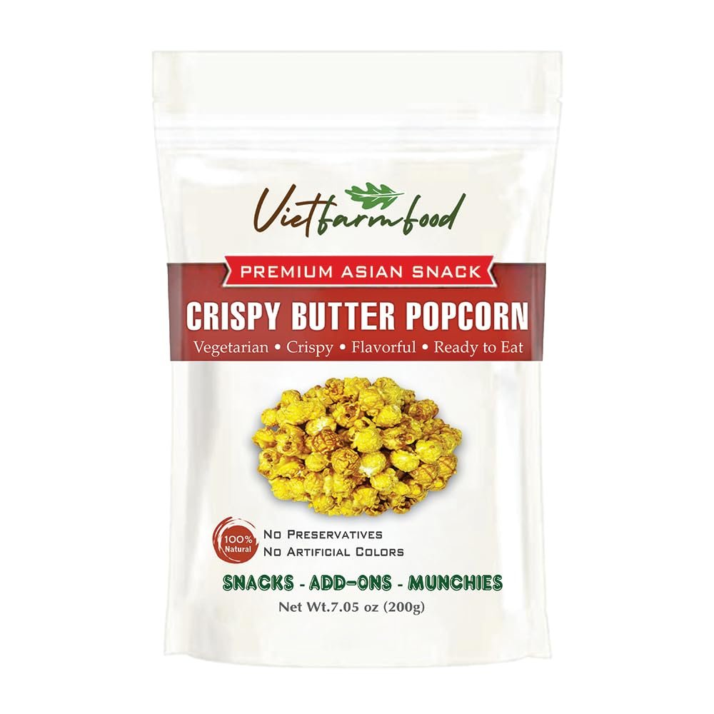 CRISPY BUTTER POPCORN 7.05 Oz (200g) VIETFARMFOOD: Savory & Crunchy Ready to Enjoy, Great for Snacking, Toppings or Gifting