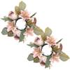 Candle Rings Wreaths 3 Inch Center, 2PCS Lilies Rose Floral Candle Rings, Flower Centerpieces for Tables Wedding Bridal Home Decor view 1