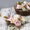 Candle Rings Wreaths 3 Inch Center, 2PCS Lilies Rose Floral Candle Rings, Flower Centerpieces for Tables Wedding Bridal Home Decor view 3
