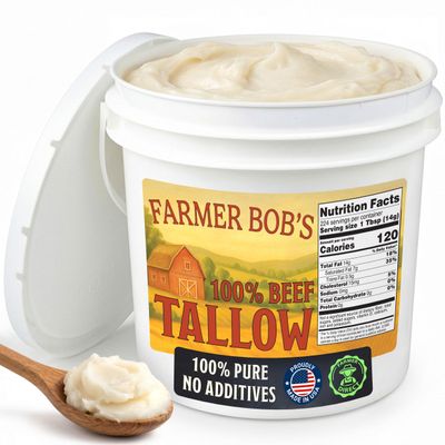 Farmer Bob's 100% Beef Tallow for Cooking, 7 lb Bucket - Made in USA